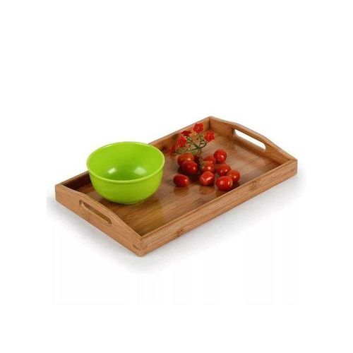 3 Piece Wooden Bamboo Serving Trays Platter - Brown