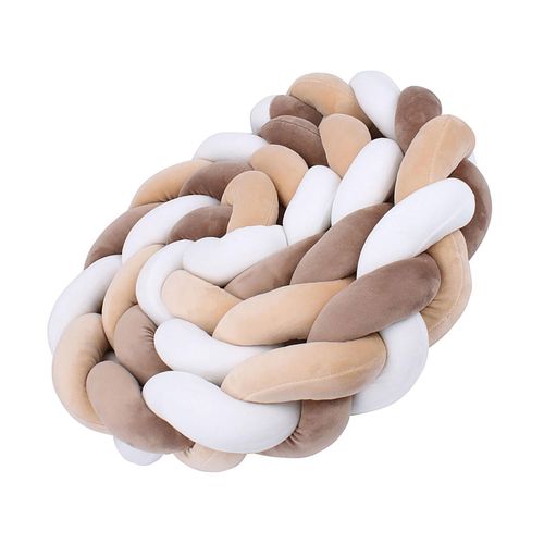 Braided Cot Bumper Cushion Soft Fabric Delicate Hand Feel Cushion for Home Boys Girls Room Decor,White Camel With Coffee,Three Strands Of 1.5 Meter NO5248