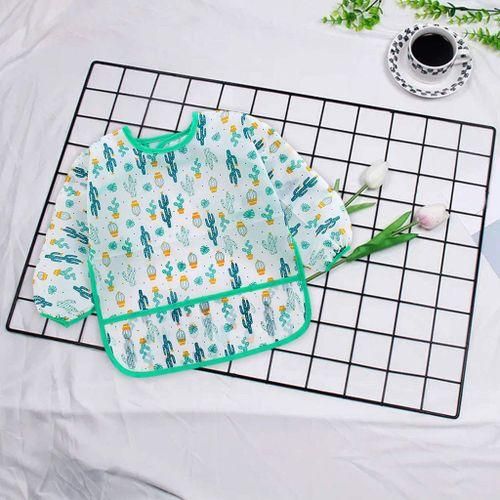 Kids Feeding Bib Wipe Clean Long Sleeve Feeding Smock Green Cactus