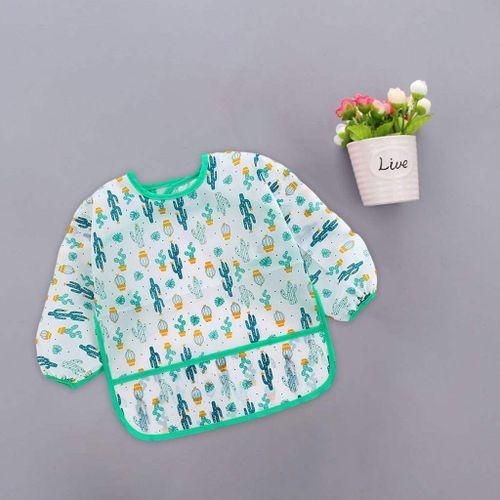 Kids Feeding Bib Wipe Clean Long Sleeve Feeding Smock Green Cactus