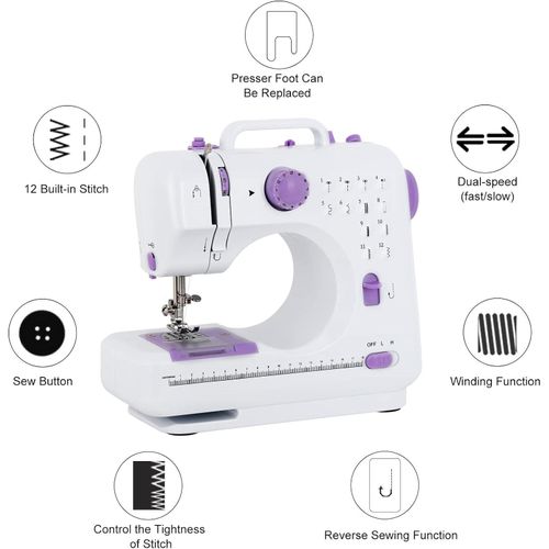 Sewing Machine For Beginners Portable Mini Crafting Mending with Double Speed 12 Stitches for Kids, Household, Women-Multi