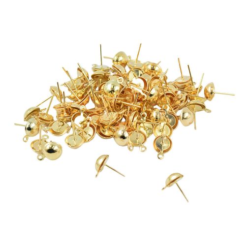 100pcs Gold Half Round Ear Stud Earrings Blanks Settings Jewelry Gold