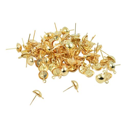 100pcs Gold Half Round Ear Stud Earrings Blanks Settings Jewelry Gold