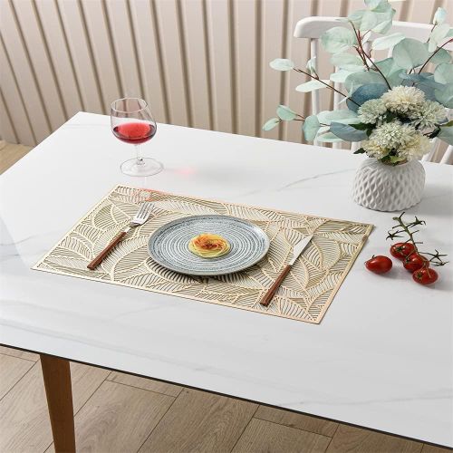 6 pieces Dining Table Mat Set of 6, Hollow Heat Resistant Woven Vinyl Placement, Easy to Clean Premium Mat