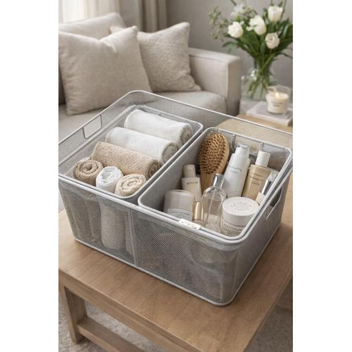 Silver Mesh Open Bin Storage Basket Organizer For Fruits, Vegetables, Pantry Items Toys, Etc. 9.8 X 6.5 X 4.5 1100