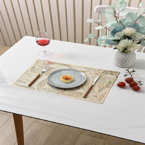 Pack of 6 Rectangular Leaf Decorative Placemats, table mats, Hollow Dining Table Placemats, Heat Resistant Non-Slip Placemats for Home Kitchen