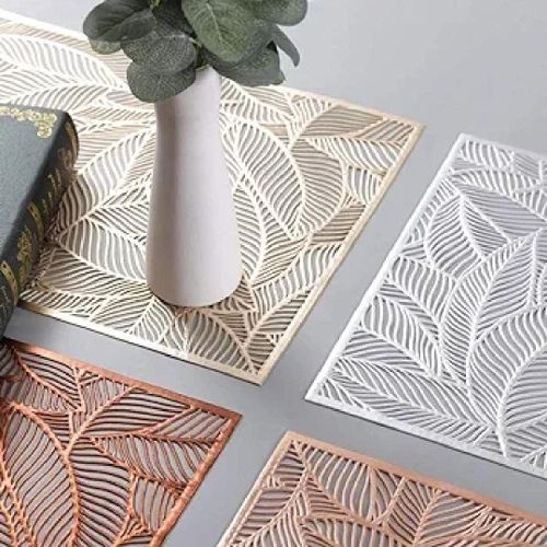 Pack of 6 Rectangular Leaf Decorative Placemats, table mats, Hollow Dining Table Placemats, Heat Resistant Non-Slip Placemats for Home Kitchen