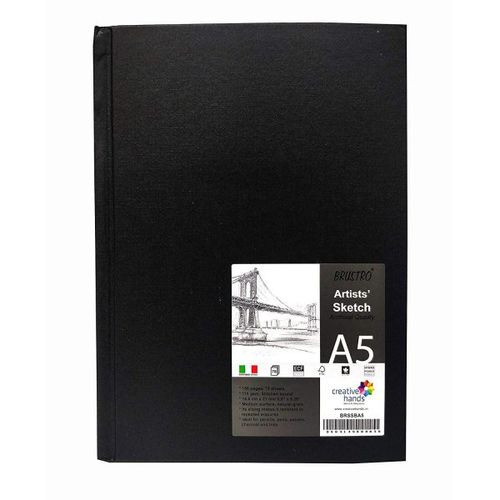 Stitched Bound Artists Sketch Book, A5 Size-Black