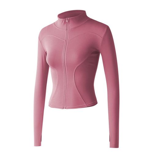 Wear long-sleeved quick-drying tight-fitting sun protection yoga clothes to slim down fitness running yoga sports jacket Cocoa color L