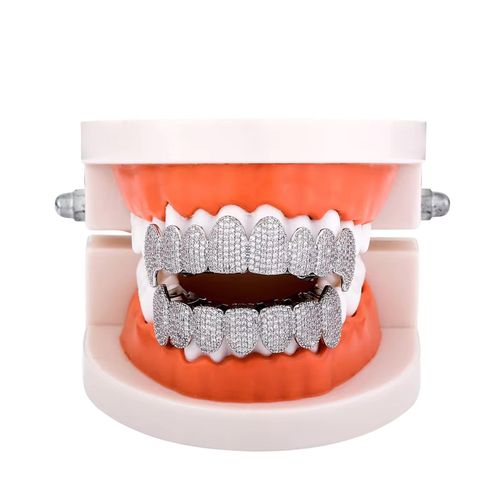 8/8 Full Cubic Zircon Teeth Grillz - Silver