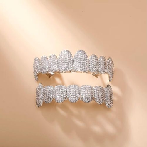 8/8 Full Cubic Zircon Teeth Grillz - Silver