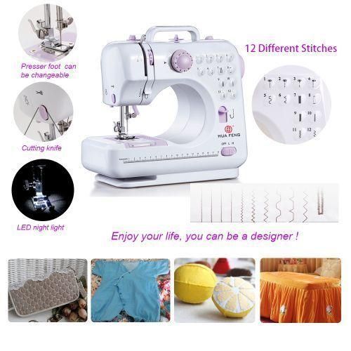 Domestic Repair Superjunter Portable Electric Mini Sewing Machine Speed Adjustable Replaceable Foot With Pedal LED Light Crafting Mending Machine 12 Built-in Stitch Patterns Easy to Use For Beginners With Overlock Function- Multicolor