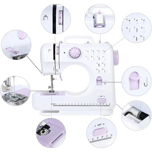 Domestic Repair Superjunter Portable Electric Mini Sewing Machine Speed Adjustable Replaceable Foot With Pedal LED Light Crafting Mending Machine 12 Built-in Stitch Patterns Easy to Use For Beginners With Overlock Function- Multicolor