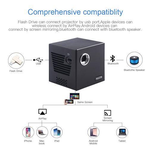 C80 DLP Portable HD Projector 120inch Giant Screen Projector Bluray 4K, Android 7.1.2, 2GB  16GB EU Plug