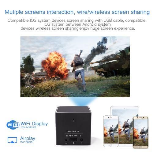 C80 DLP Portable HD Projector 120inch Giant Screen Projector Bluray 4K, Android 7.1.2, 2GB  16GB EU Plug