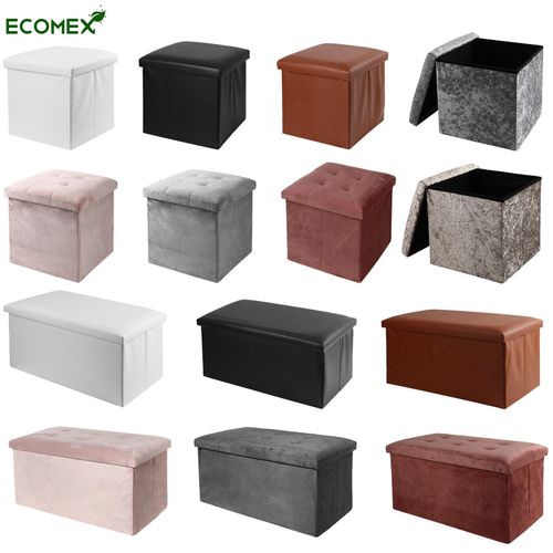 Strong Folding Stool Storage Ottoman Box Home Chair Footstool Kids Toy Container With Lid - Colour May Vary