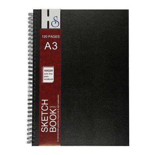 Prossional A3 Spiral Sketch Book With Hard Cover - Black
