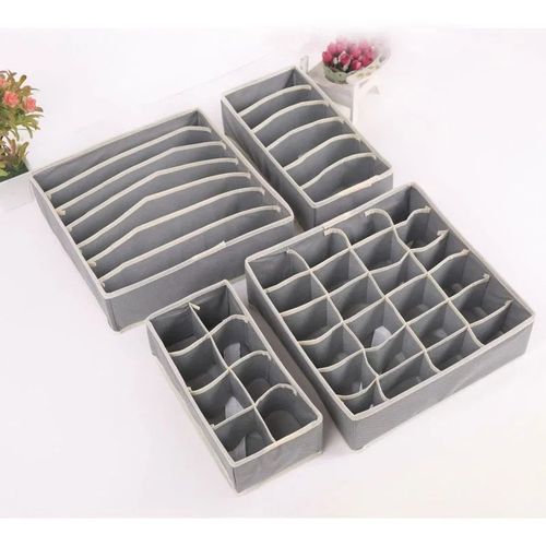 4-piece Foldable Underwear Storage Box - Drawer Partition Storage Box - Non-woven Fabric (gray)