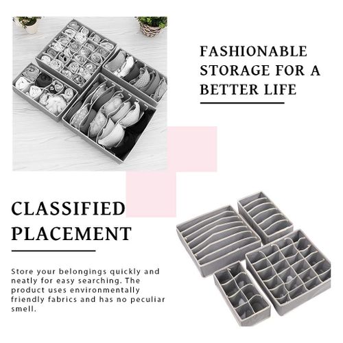 4-piece Foldable Underwear Storage Box - Drawer Partition Storage Box - Non-woven Fabric (gray)