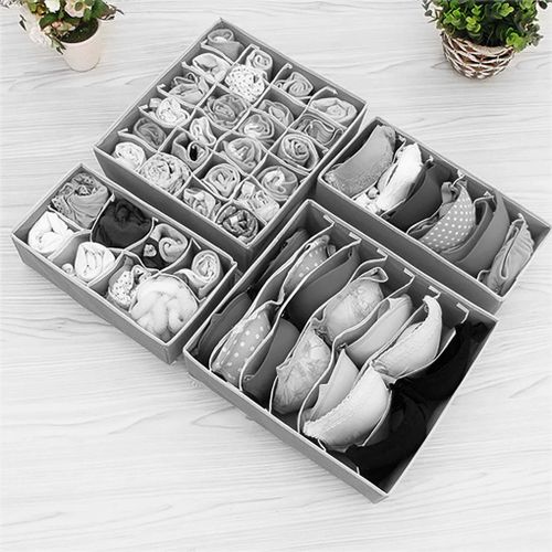 4-piece Foldable Underwear Storage Box - Drawer Partition Storage Box - Non-woven Fabric (gray)