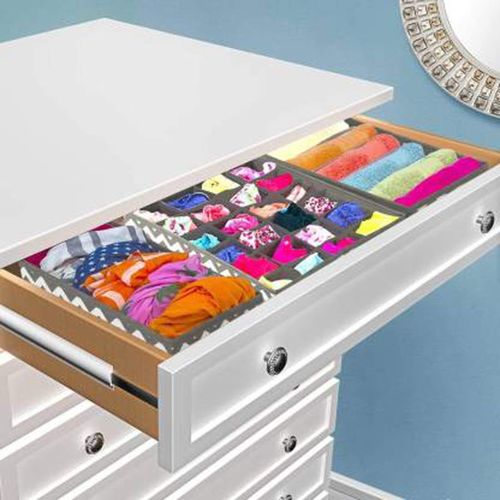 4-piece Foldable Underwear Storage Box - Drawer Partition Storage Box - Non-woven Fabric (gray)