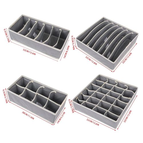 4-piece Foldable Underwear Storage Box - Drawer Partition Storage Box - Non-woven Fabric (gray)
