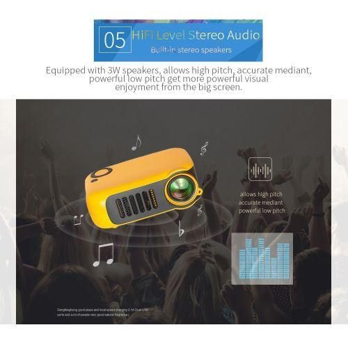 A2000 Portable Projector 800 Lumen LCD Home Theater Video Projector, Support 1080P, UK Plug Black