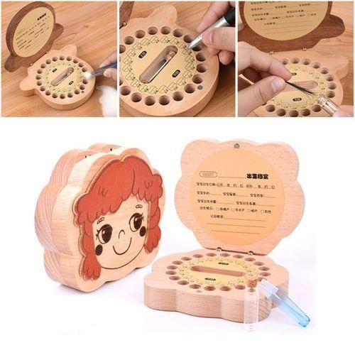 Wooden Baby Tooth Box For Milk Teeth Storage Lanugo Hair Collect Girl