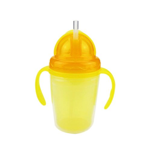 240ml Baby Water Bottle Cup Children Straw Double-insulated Drinking Training Handle Cup New,Yellow NO5114