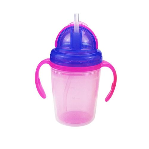 240ml Baby Water Bottle Cup Children Straw Double-insulated Drinking Training Handle Cup New,Pink NO5114