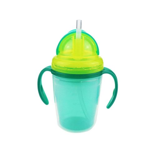 240ml Baby Water Bottle Cup Children Straw Double-insulated Drinking Training Handle Cup New,Green NO5116