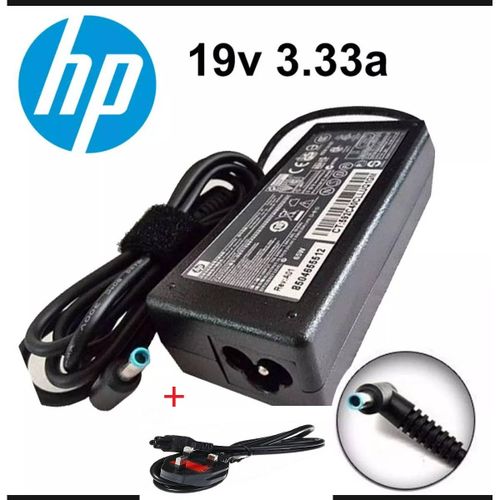 Hp Genuine Adapter Small Blue Pin Charger With Power Cable - Black