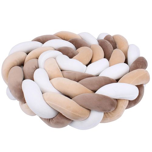 Braided Cot Bumper Cushion Soft Fabric Delicate Hand Feel Cushion for Home Boys Girls Room Decor,White Camel With Coffee,Three Strands Of 1.5 Meter NO5240