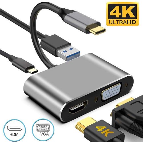 4in1 USB Type C Hub 4K HDMI & VGA Port Display Adapter Splitter Box