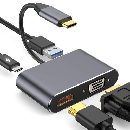 4in1 USB Type C Hub 4K HDMI & VGA Port Display Adapter Splitter Box
