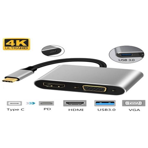 4in1 USB Type C Hub 4K HDMI & VGA Port Display Adapter Splitter Box