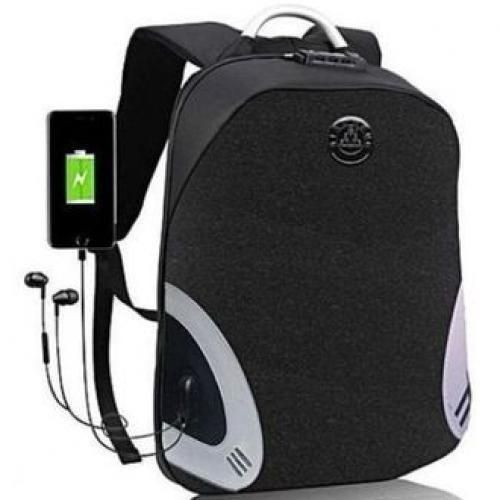 Anti Theft Waterproof USB Laptop Bag - Black