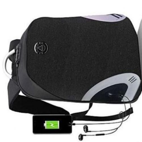 Anti Theft Waterproof USB Laptop Bag - Black