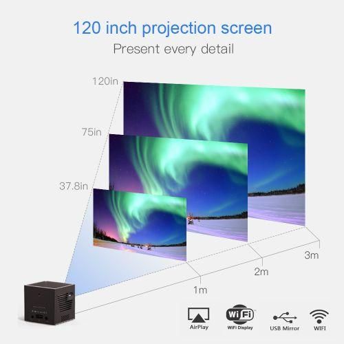 C80 DLP Portable HD Projector 120inch Giant Screen Projector Bluray 4K, Android 7.1.2, 2GB  16GB US Plug