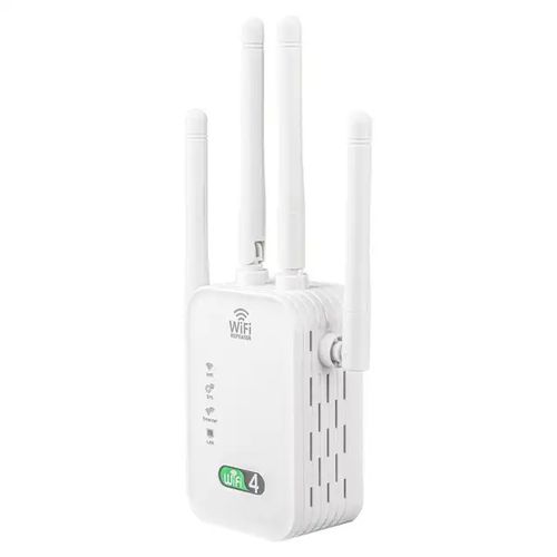 New 300M WiFi Repeater 4 Antenna Wireless Signal Expansion Booster Signal Stability- White