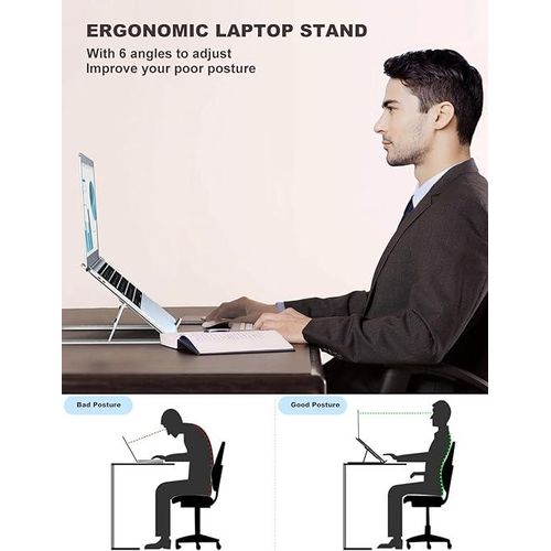 Portable Laptop Stand, Aluminum Laptop Holder for Desk, Wide Laptop Stand, Support 10' to 17' Laptops or Tablets, such as MacBook Air Pro, iPad Pro, HP, Lenovo, Acer, Dell, Surface