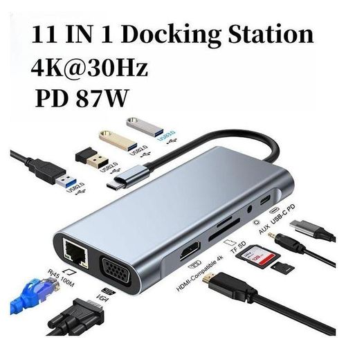 11 in 1 VGA + LAN Port + 4 x USB 3.0 + SD / TF Card + HDMI + Audio Port + USB-C / Type-C Female to USB-C / Type-C HUB Adapter