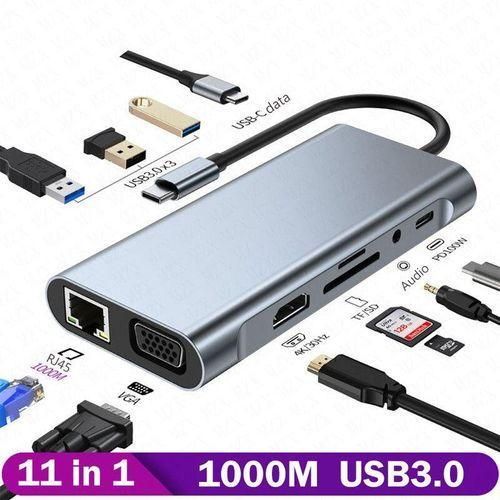 11 in 1 VGA + LAN Port + 4 x USB 3.0 + SD / TF Card + HDMI + Audio Port + USB-C / Type-C Female to USB-C / Type-C HUB Adapter