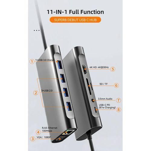 11 in 1 VGA + LAN Port + 4 x USB 3.0 + SD / TF Card + HDMI + Audio Port + USB-C / Type-C Female to USB-C / Type-C HUB Adapter