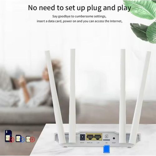 4G WiFi Router Dual-Band LTE Modem SIM Card Support 2.4GHz 300Mbps 2 LAN/WAN Ports for Home and Office - White