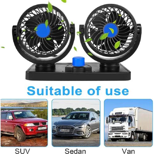 ModifyStyle Car Dashboard 12V Electric Fan with Dual Head 360 degree rotatable