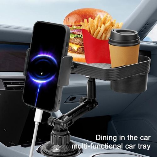 Car Food Tray Universal Foldable Car Dining Plate With Cup Holder Phone Bracket Storage Tray Snacks Drinks Mobile Phone