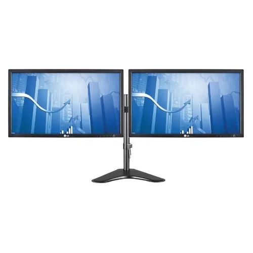 Dual Monitor Desk Stand Includes Mint Condition Twin Monitor/ Screens, Height Adjustable Arms, Tilts 90&deg;, Swivels 180&deg;, Rotates 360&deg;, VESA 75 Or 100mm- Black