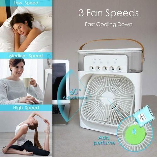 Portable Fan Air Conditioners USB Electric Fan LED Night Light Water Mist Fun 3 In 1 Air Humidifie For Home Car Mini Fan White Black