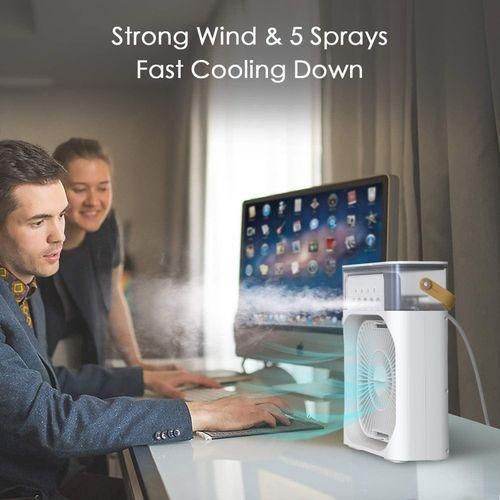 Portable Fan Air Conditioners USB Electric Fan LED Night Light Water Mist Fun 3 In 1 Air Humidifie For Home Car Mini Fan White Black